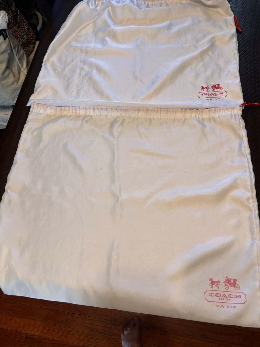 2 - Coach White Satin Drawstring Dust Bags Storage Cover for Handbags
